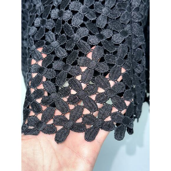 LELA ROSE black cotton lace longline peplum button front asymmetrical blouse top - Picture 11 of 14